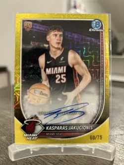 2025-26 Bowman Chrome Kasparas Jakucionis Yellow Mojo On Card Auto #/75 Rookie - Image 1