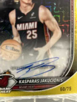 2025-26 Bowman Chrome Kasparas Jakucionis Yellow Mojo On Card Auto #/75 Rookie - Image 2