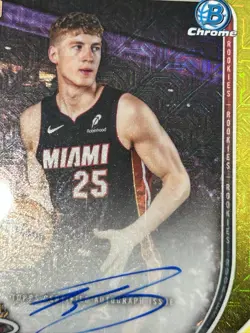 2025-26 Bowman Chrome Kasparas Jakucionis Yellow Mojo On Card Auto #/75 Rookie - Image 5