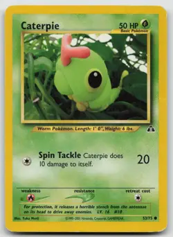 Caterpie 53/75 Common Neo Discovery Pokemon Unlimited Moderately Played - Image 1