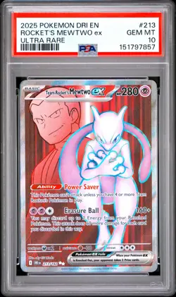 Team Rocket's Mewtwo EX 213/182 Ultra Rare Dri En-Destined Rivals Pokemon PSA 10 - Image 1