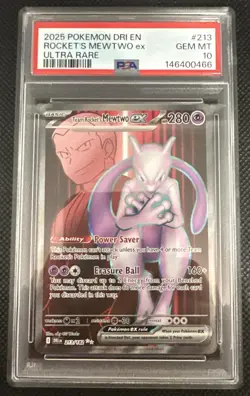 2025 Pokemon Destined Rivals Team Rocket's Mewtwo ex #213/182 PSA 10 - Image 1