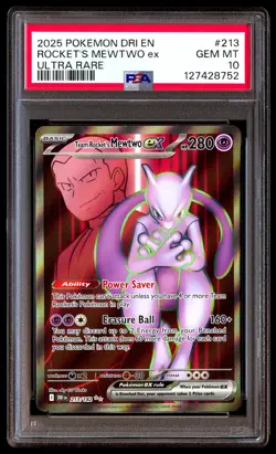 PSA 10 Team Rocket's Mewtwo EX 213/182 Ultra Rare Dri En-destined Rivals Pokemon - Image 1