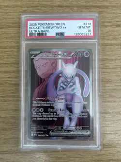 Pokemon TCG Destined Rivals Team Rocket's Mewtwo EX Rare Card 213/182 PSA 10 - Image 1