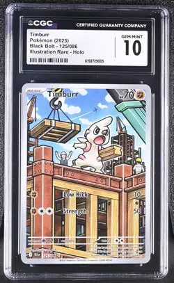 Pokemon Timburr 125/086 Illustration Rare Black Bolt - CGC 10 - Image 1