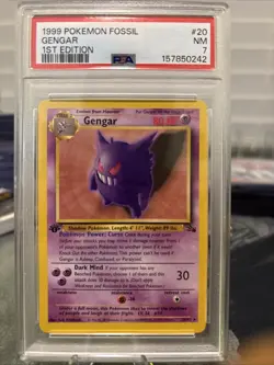 1999 POKEMON FOSSIL 1ST EDITION #20 GENGAR PSA 7 - Image 1