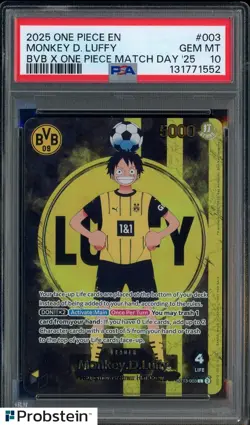 2025 One Piece EN Monkey D Luffy BVB One Piece Match Day #003 PSA 10 - Image 1