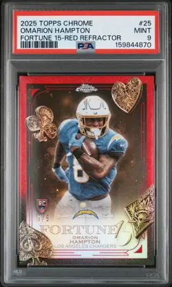 2025 Topps Chrome NFL Omarion Hampton Rookie Fortune RED /5!! PSA 9 - POP 1 🏈🔥 - Image 1