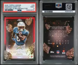 2025 Topps Chrome NFL Omarion Hampton Rookie Fortune RED /5!! PSA 9 - POP 1 🏈🔥 - Image 3