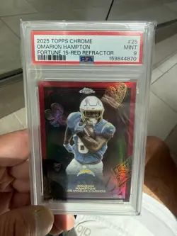 2025 Topps Chrome NFL Omarion Hampton Rookie Fortune RED /5!! PSA 9 - POP 1 🏈🔥 - Image 4