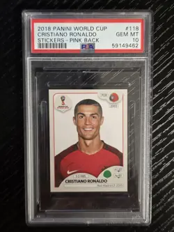 2018 Panini World Cup #118 Cristiano Ronaldo Sticker- Pink Back PSA 10 Gem Mint - Image 1
