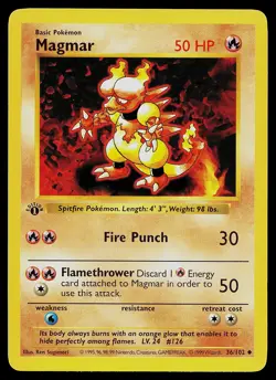 Pokemon Card - Magmar Base Set (Shadowless) 36/102 Uncommon 1st Edition - Image 1