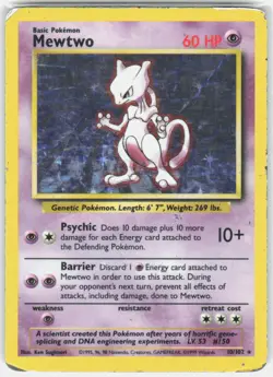 Mewtwo 10/102 Holo Rare Base Set Unlimited Pokemon Heavily Played - Image 1