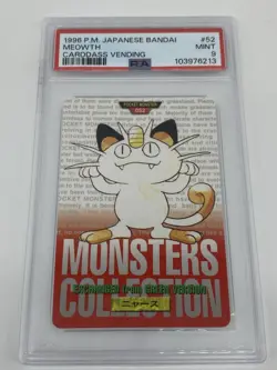 Pokemon Psa 9 POP 30 Carddass Card Meowth No.52 Bandai Pocket Monsters Red - Image 1