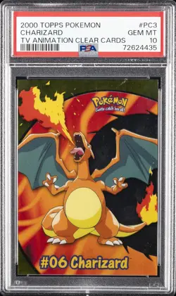 2000 TOPPS POKEMON TV ANIMATION CLEAR CARDS #PC3 CHARIZARD PSA 10 - Image 1