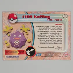 2000 Topps Pokemon #109 Koffing (TV Animation Series 2) Blue Logo Non Holo - Image 2