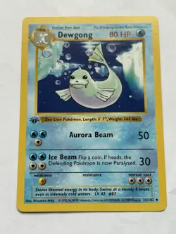 Pokemon TCG Dewgong Base Set 1st Edition Shadowless Uncommon Card 25/102 - Image 1