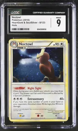 CGC 9 MINT Noctowl 2010 HeartGold & SoulSilver 8/123 Holo Pokemon Card - Image 1