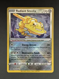 Radiant Steelix 124/196 Pokemon Sword & Shield Lost Origin Radiant Rare Holo - Image 3