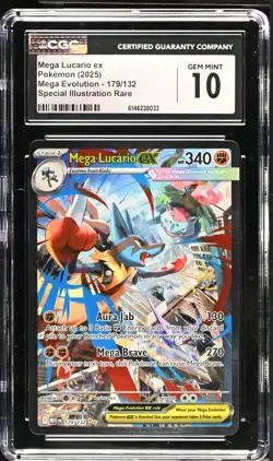 2025 POKEMON MEGA EVOLUTION #179/132 MEGA LUCARIO EX CGC 10 GEM MINT - Image 1