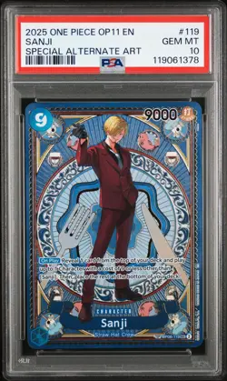 2025 ONE PIECE OP11-A FIST OF DIVINE SPEED SPECIAL ALTERNATE ART SANJI PSA 10 - Image 1