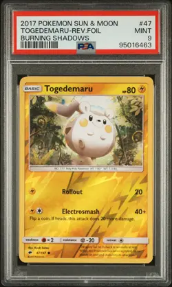 2017 POKEMON SUN & MOON BURNING SHADOWS #47 TOGEDEMARU REVERSE HOLO PSA 9 POP 4 - Image 1