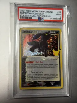 Umbreon GOLD STAR HOLO 17/17 (PSA 9 MINT) Celebrations Pokemon Cards - Image 1