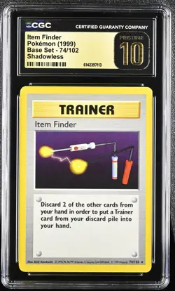 CGC 10 PRISTINE Item Finder 74/102 Base Set Shadowless Pokemon Card - Image 1