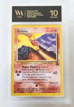 WAG Graded Gem Mint 10 Moltres 21/53 Wotc Promo Regular Pokemon Card Slab Tcg - Image 1