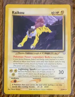 2001 POKEMON NEO REVELATION RAIKOU CARD 22/64 BASIC 60 HP - Image 1