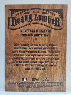 Topps 2026 Heavy Lumber HL-41 Munetaka Murakami RC Chicago White Sox CASE HIT - Image 2