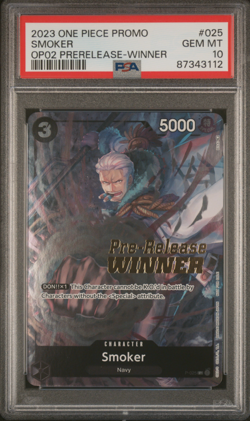 One Piece TCG- Smoker P-025 Pre Release Winner - Gold Stamp Promo - PSA 10 - Image 1