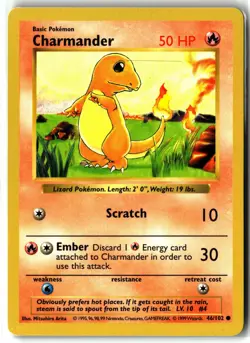 Charmander ⭐ 46/102 Shadowless Base Set WOTC 1999 Pokemon LP - Image 1