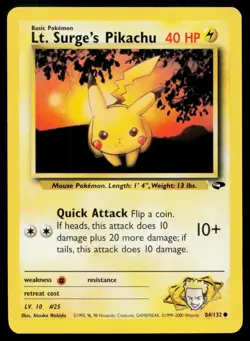 Lt. Surge's Pikachu 84/132 C Gym Challenge Pokemon Unlimited LP - Image 1