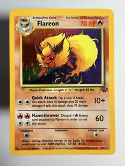 Pokemon TCG Flareon 3/64 Unlimited Holo Rare Vintage - WOTC Jungle - LP - Image 1
