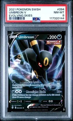 Pokemon Evolving Skies 2021 Full Art Holo Umbreon v PSA 8 - Image 1