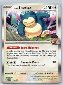 Hop's Snorlax 117/159 R Journey Together Holo NM Pokemon - Image 1