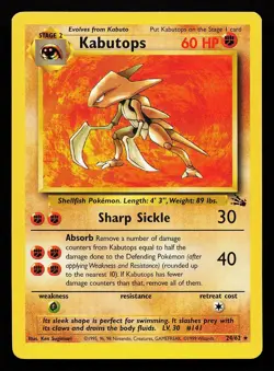 Kabutops 24/62 Unlimited Rare Fossil Pokemon Card - Image 1