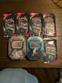 Pokemon Cards Sealed Pack Lot 2 Tins / 5 Blister Packs - Image 1