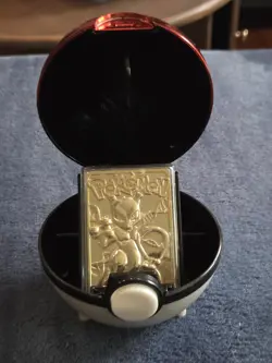 Vintage 1999 Burger King Pokemon 23k Gold Plated Mewtwo Card Pokeball - Image 1