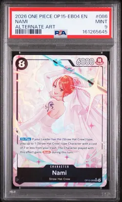 2026 One Piece OP-15-EB04 Adventure On Kami’s Island Nami 086 Alt Art PSA 9 EN - Image 1