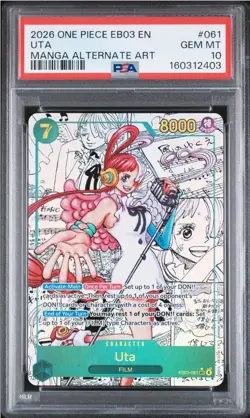 2026 One Piece EB03 English #061 Uta Manga Alternate Art PSA 10 GEM MINT - Image 1