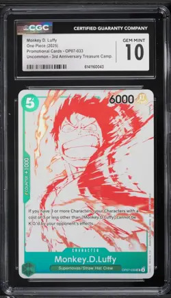 CGC 10 ENGLISH One Piece MONKEY D. LUFFY PROMO OP07-033 3rd Anniversary Treasure - Image 1