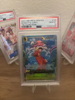 2024 One Piece OP08 EN Treasure Rare #109 Monkey D Luffy PSA 10 GEM MINT - Image 1