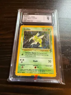 Pokemon TCG Scyther Holo Rare Card 17/130 WOTC Base Set 2 CGC 9 - Image 1