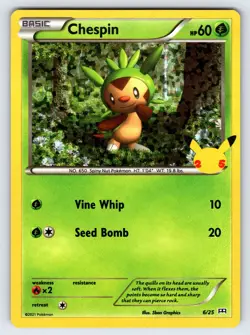 Chespin 6/25 2021 McDonald's 25th Anniversary Pokemon Card TCG Promo Holo - Nm - Image 1