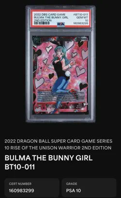 2022 DBS Card Game 2nd Edition #BT10-011 Bulma The Bunny Girl PSA 10 GEM MT - Image 2