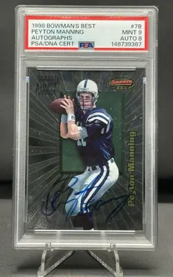 1998 Bowmans Best Peyton Manning Rookie On-card Auto Blue Ink PSA 9 MINT #7B - Image 1