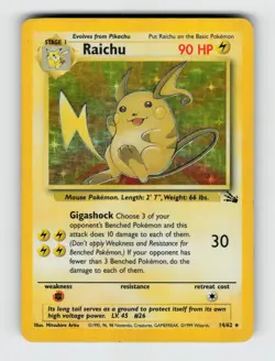 Raichu 14/62 Unlimited Holo Rare Fossil Pokemon 1999 Moderately Played - Image 1