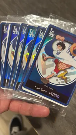 2026 DODGERS X ONE PIECE MONKEY D. LUFFY PROMO CARD IN HAND 7/2 - Image 1